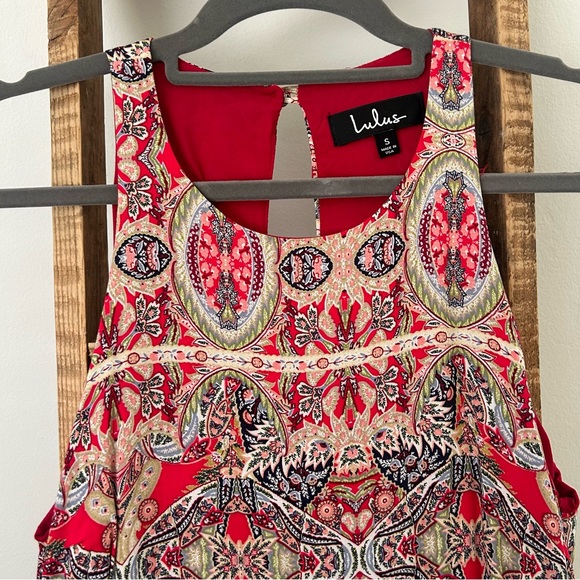 Lulu’s Design Major Red Print Swing Dress, size small, worn once. - Picture 3 of 5
